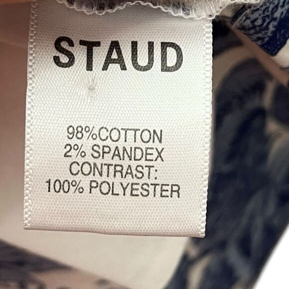 STAUD Garden Shift Dress Blue Toile Chinoiserie Women’s Size Small Sheer Sleeve - Picture 9 of 10